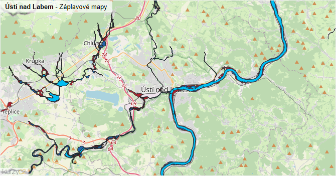 Ústí nad Labem - záplavové mapy stoleté vody