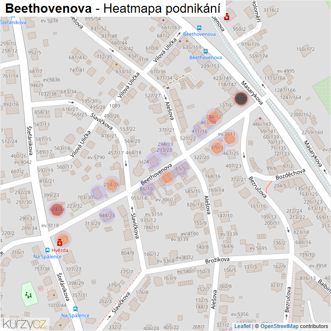 Mapa Beethovenova - Firmy v ulici.