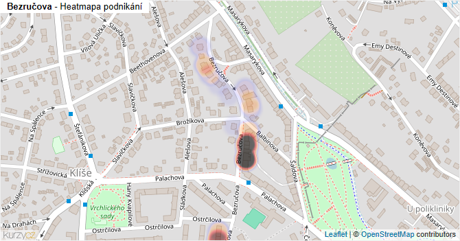 Bezručova - mapa podnikání