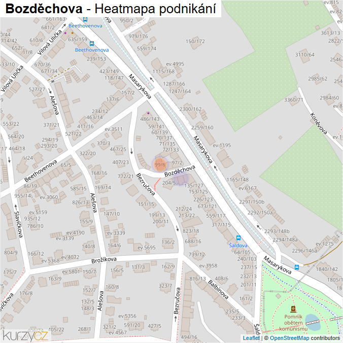 Mapa Bozděchova - Firmy v ulici.