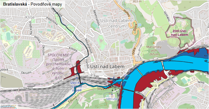 Bratislavská - záplavové mapy stoleté vody