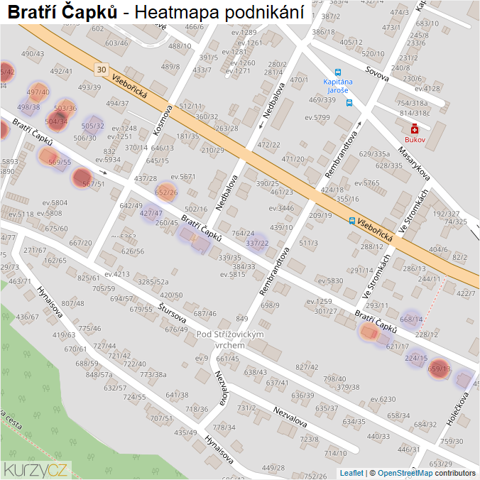 Mapa Bratří Čapků - Firmy v ulici.