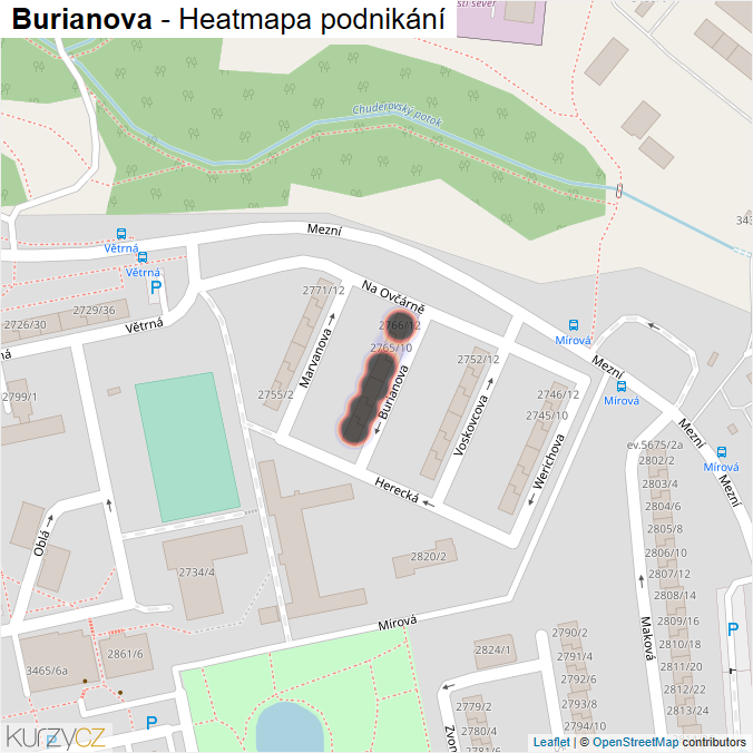 Mapa Burianova - Firmy v ulici.