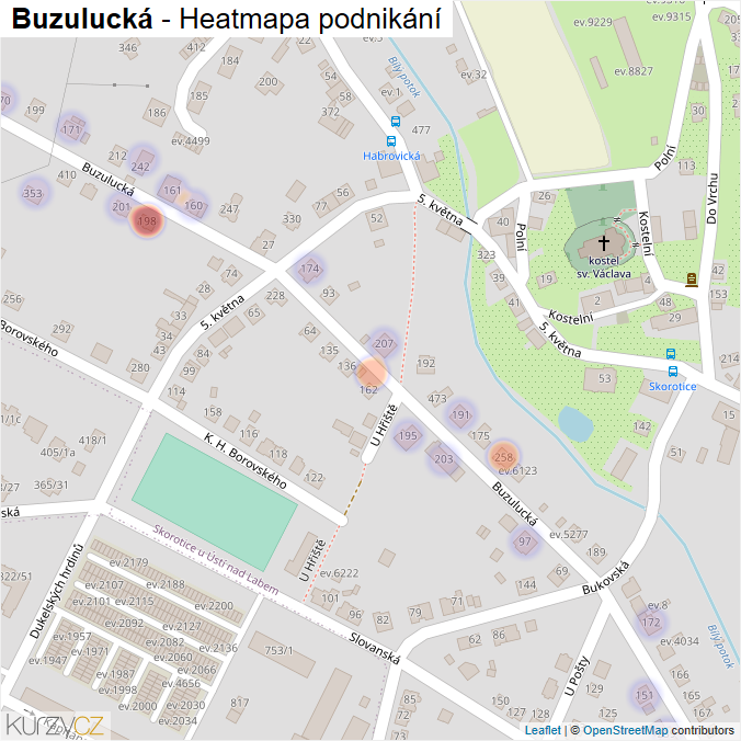 Mapa Buzulucká - Firmy v ulici.