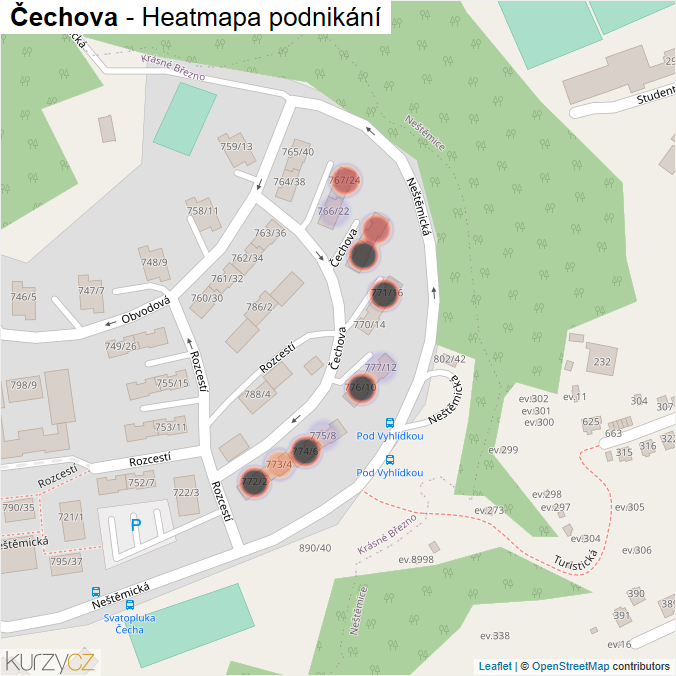 Mapa Čechova - Firmy v ulici.