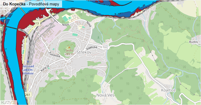 Do Kopečka - záplavové mapy stoleté vody