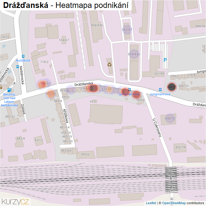 Mapa Drážďanská - Firmy v ulici.