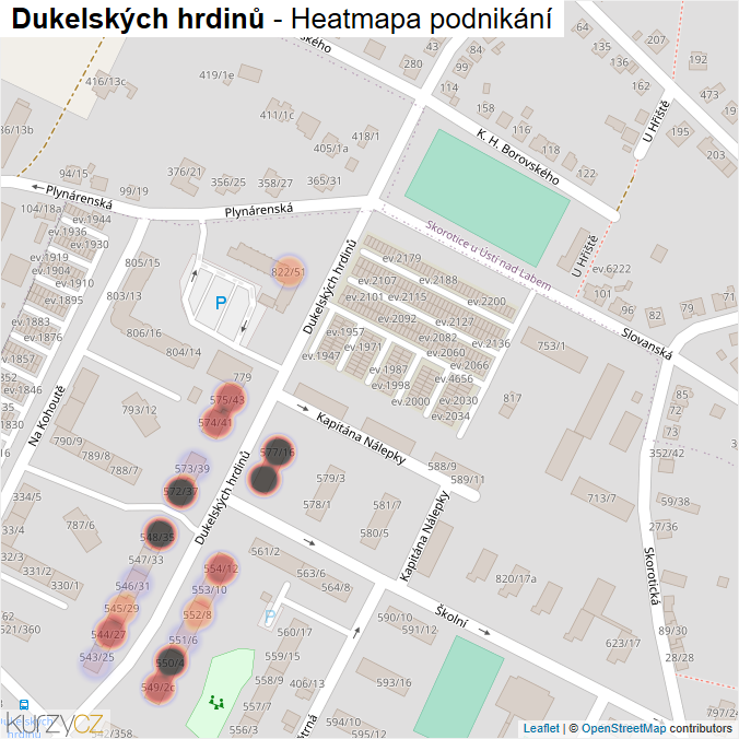 Mapa Dukelských hrdinů - Firmy v ulici.