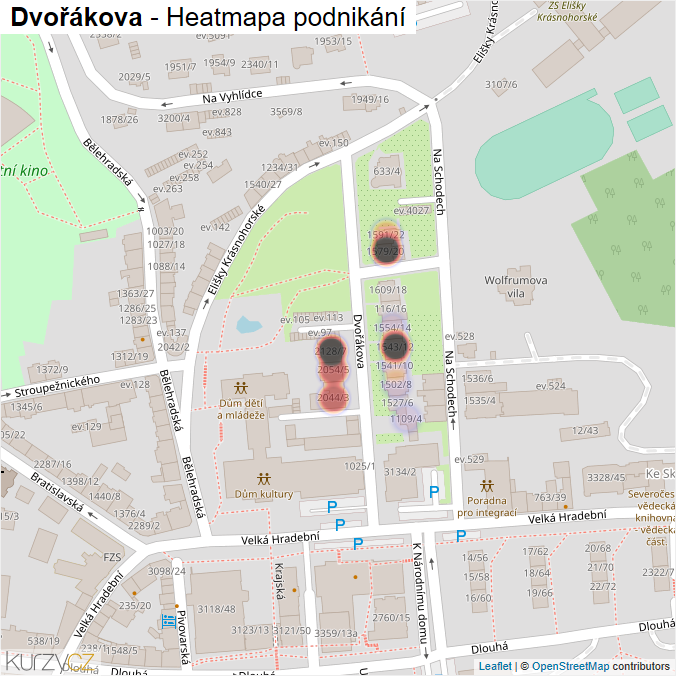 Mapa Dvořákova - Firmy v ulici.