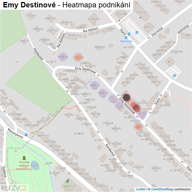 Mapa Emy Destinové - Firmy v ulici.