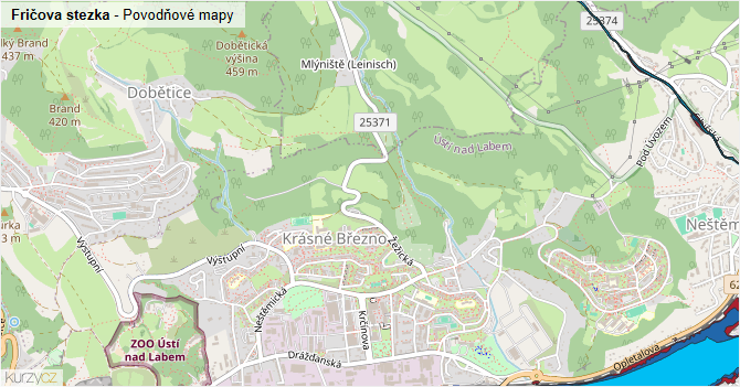 Fričova stezka - záplavové mapy stoleté vody
