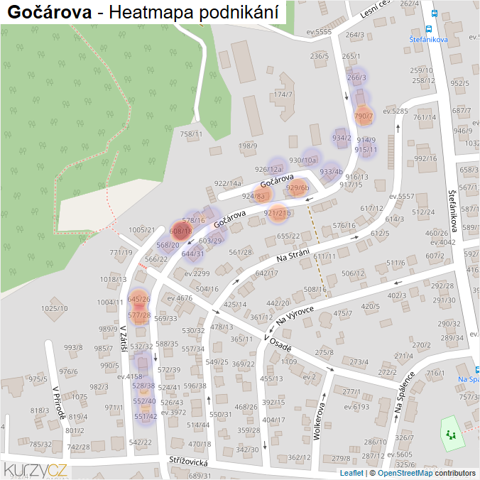Mapa Gočárova - Firmy v ulici.