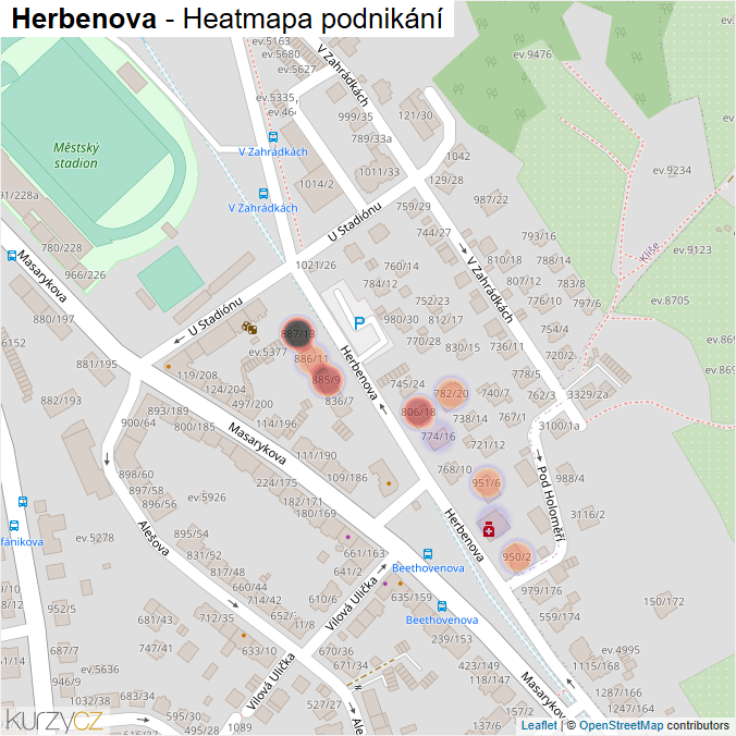 Mapa Herbenova - Firmy v ulici.