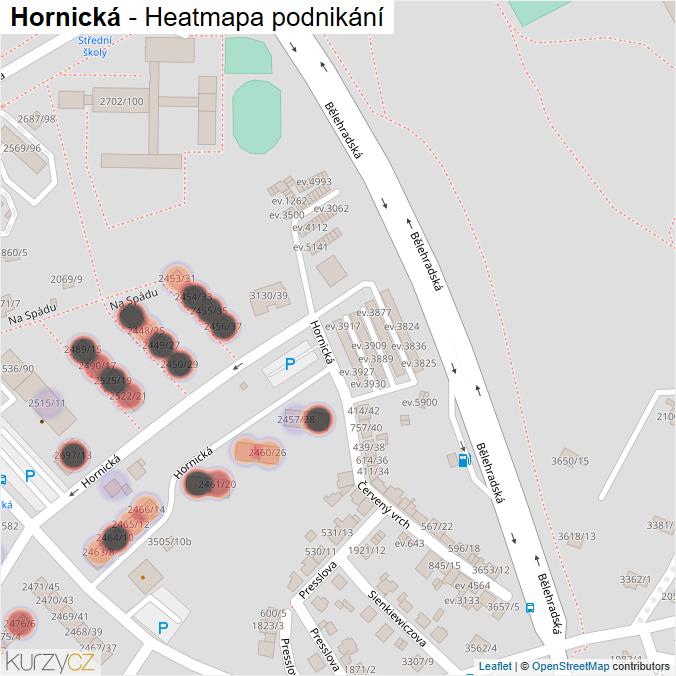 Mapa Hornická - Firmy v ulici.