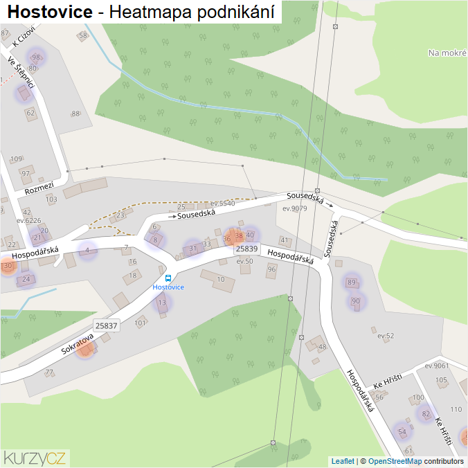 Mapa Hostovice - Firmy v části obce.