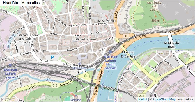 Hradiště - mapa ulice