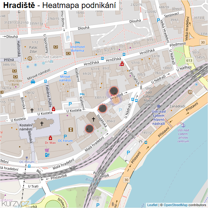 Mapa Hradiště - Firmy v ulici.