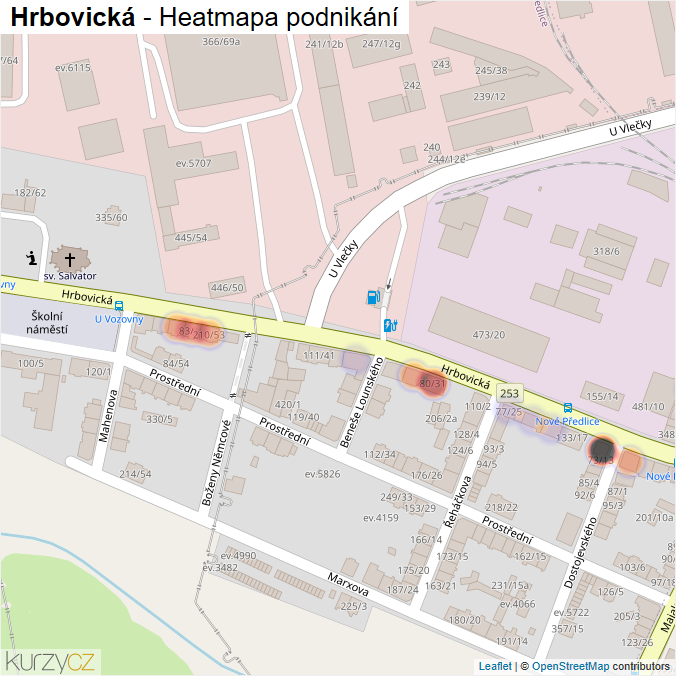 Mapa Hrbovická - Firmy v ulici.