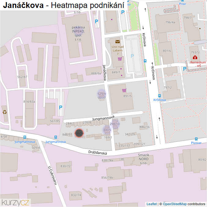 Mapa Janáčkova - Firmy v ulici.