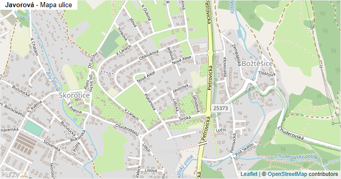 Javorová - mapa ulice