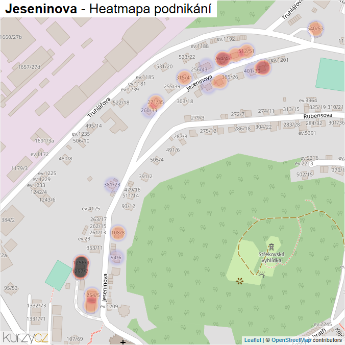 Mapa Jeseninova - Firmy v ulici.