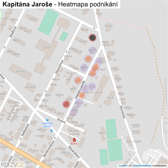 Mapa Kapitána Jaroše - Firmy v ulici.