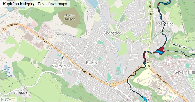 Kapitána Nálepky - záplavové mapy stoleté vody