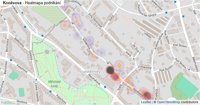 Koněvova - mapa podnikání