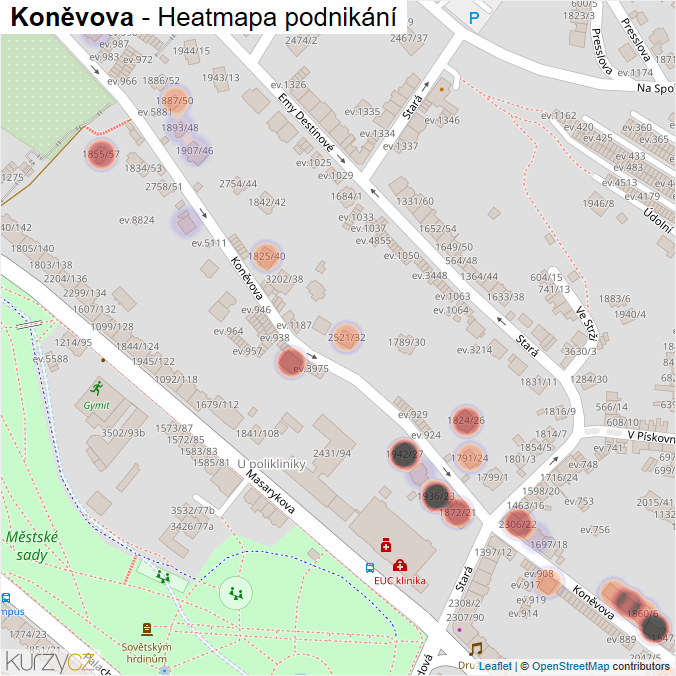 Mapa Koněvova - Firmy v ulici.