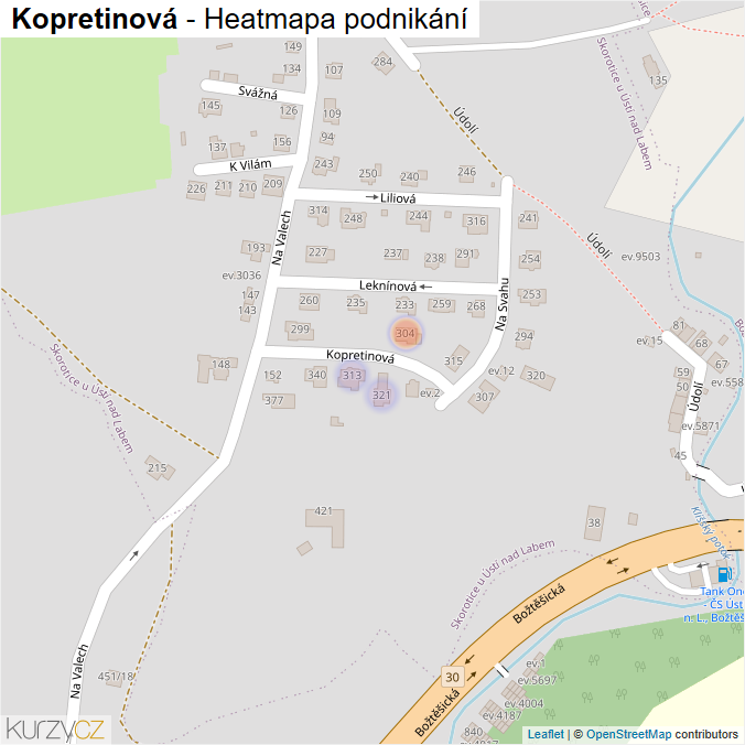 Mapa Kopretinová - Firmy v ulici.