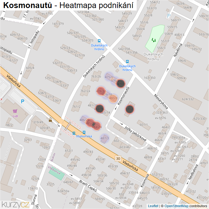 Mapa Kosmonautů - Firmy v ulici.