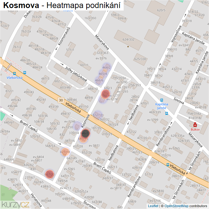 Mapa Kosmova - Firmy v ulici.
