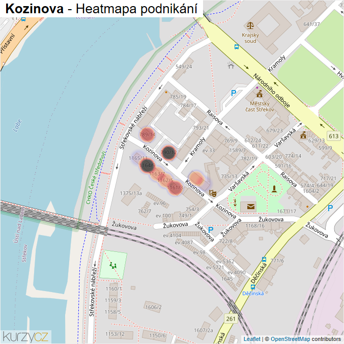 Mapa Kozinova - Firmy v ulici.