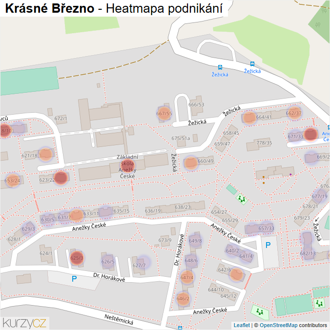 Mapa Krásné Březno - Firmy v části obce.