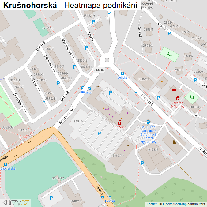 Mapa Krušnohorská - Firmy v ulici.