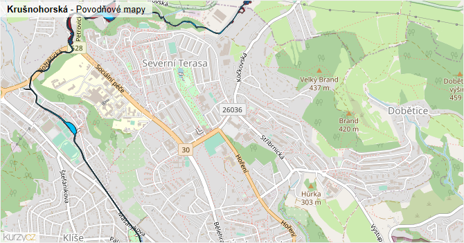 Krušnohorská - záplavové mapy stoleté vody