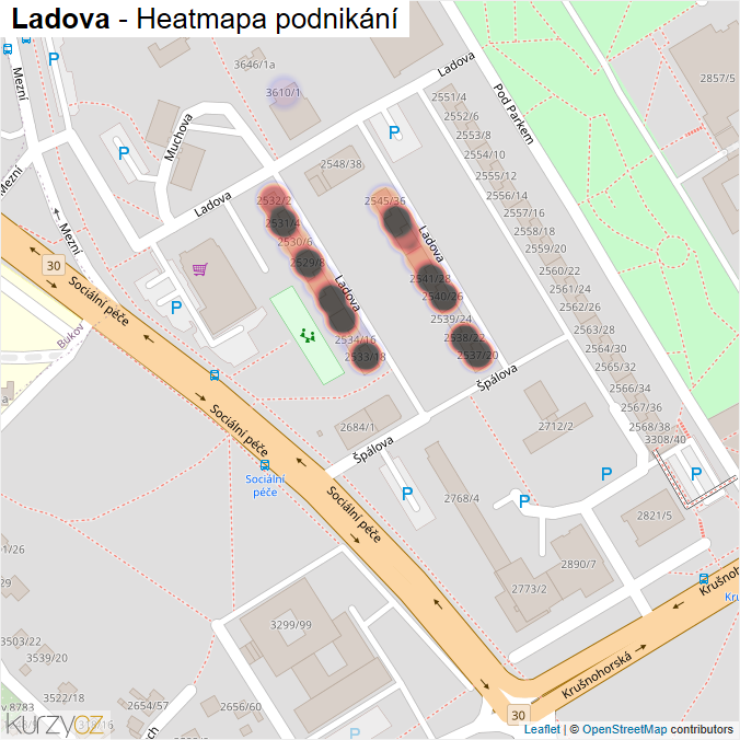 Mapa Ladova - Firmy v ulici.