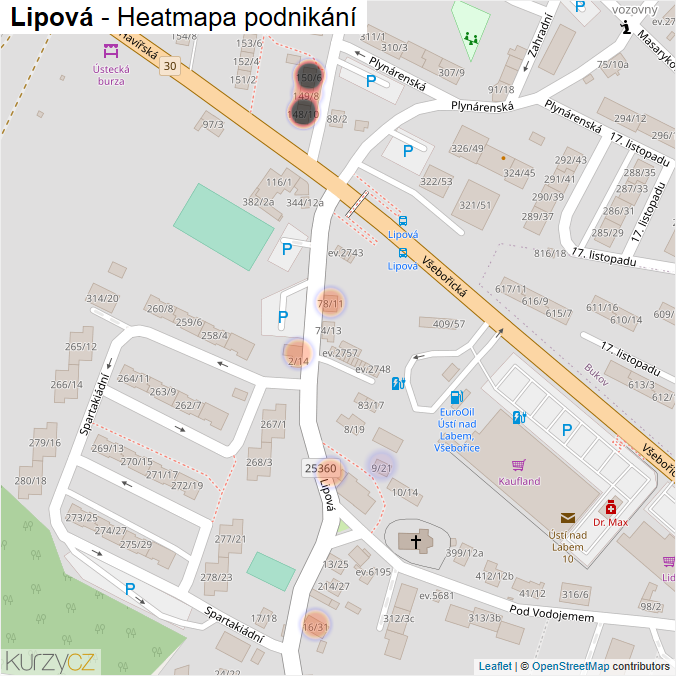 Mapa Lipová - Firmy v ulici.