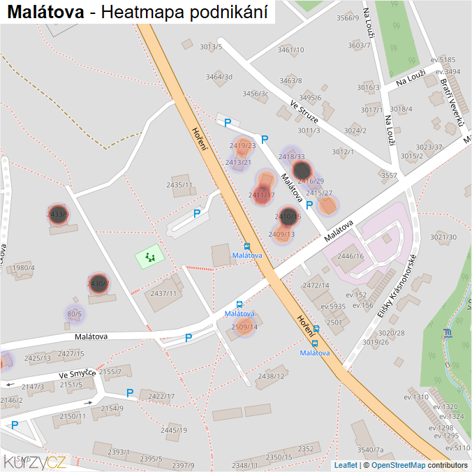 Mapa Malátova - Firmy v ulici.