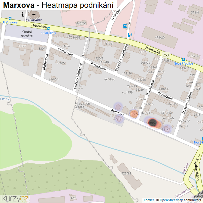 Mapa Marxova - Firmy v ulici.