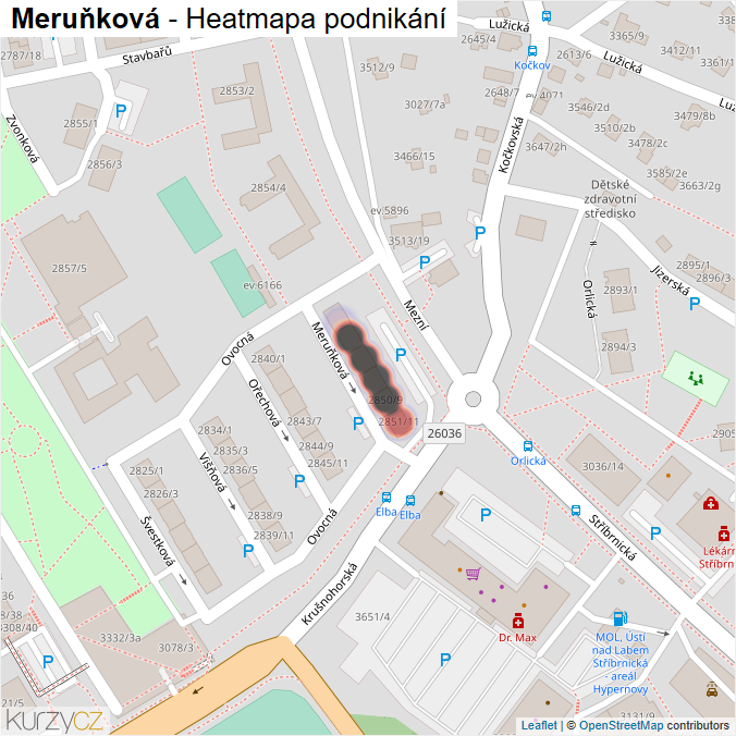 Mapa Meruňková - Firmy v ulici.
