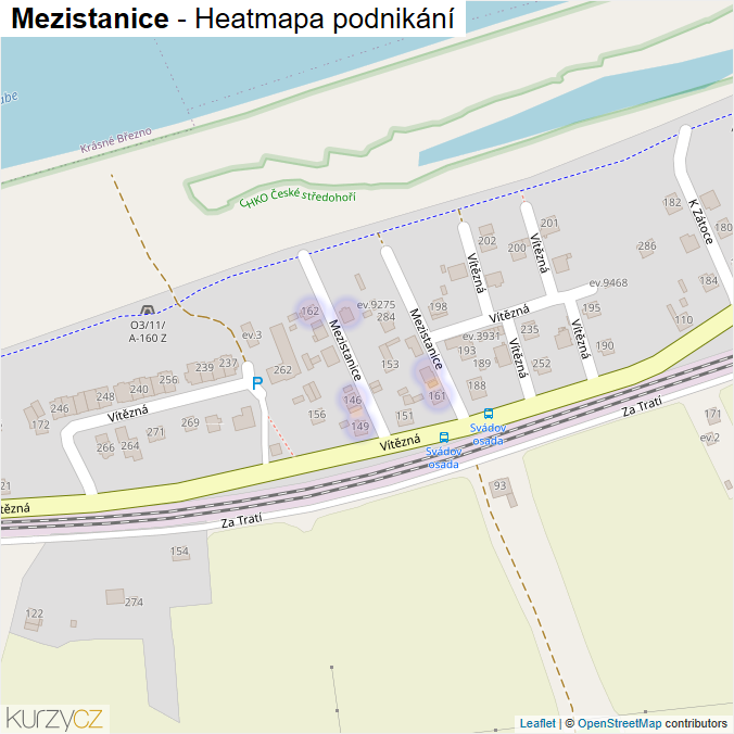 Mapa Mezistanice - Firmy v ulici.