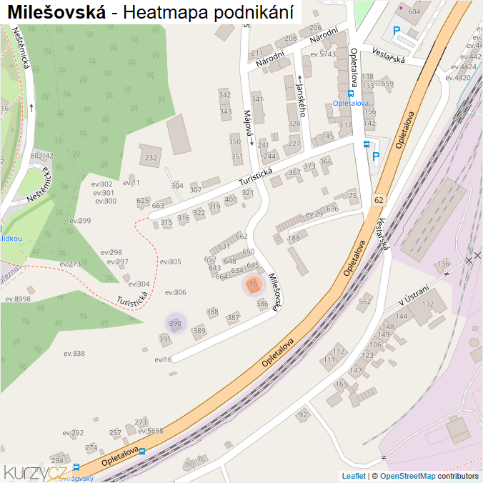 Mapa Milešovská - Firmy v ulici.