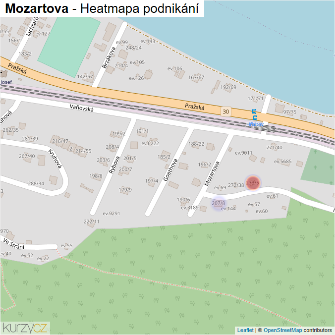 Mapa Mozartova - Firmy v ulici.