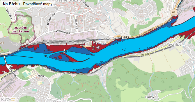 Na Břehu - záplavové mapy stoleté vody