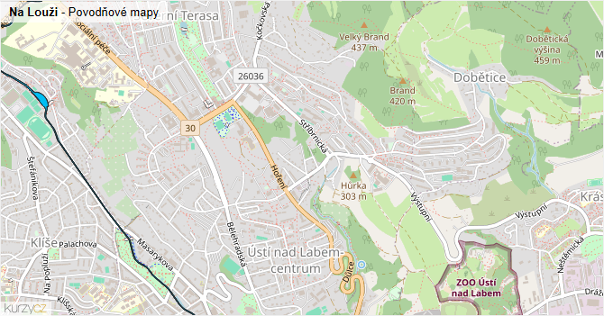 Na Louži - záplavové mapy stoleté vody