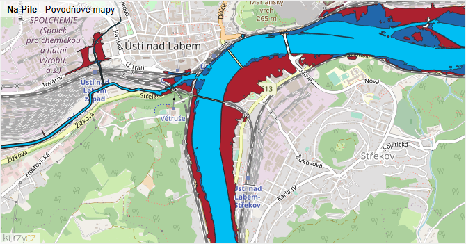 Na Pile - záplavové mapy stoleté vody