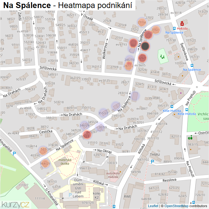 Mapa Na Spálence - Firmy v ulici.