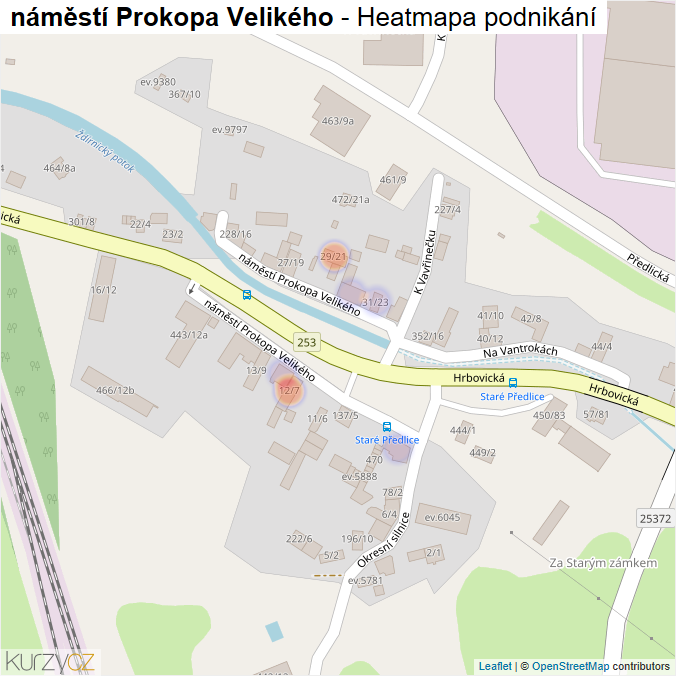 Mapa náměstí Prokopa Velikého - Firmy v ulici.