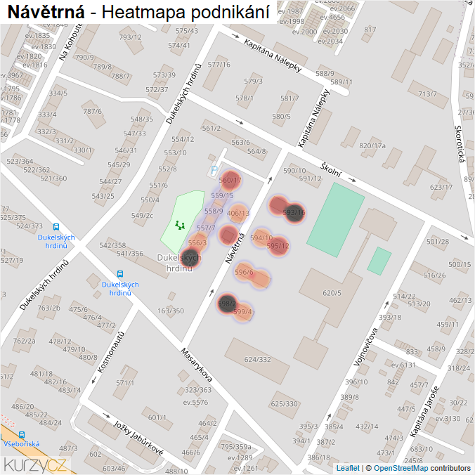 Mapa Návětrná - Firmy v ulici.